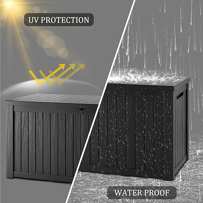 TARKARI 150 Gallon Lockable Resin Deck Box, Waterproof & UV-Resistant Outdoor Storage Box for Outdoor Cushion Storage, Garden Tools & Pool Accessories Storage, Black Home
