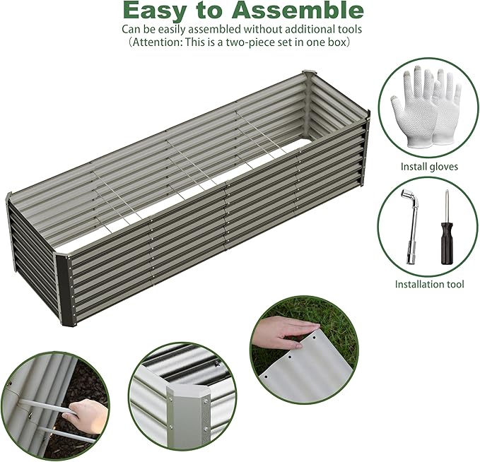 8x2x2ft Raised Garden Bed Kit, Galvanized Planter Garden Boxes Outdoor, Metal Raised Garden Beds for Vegetables,Fruits, Flower,Black kingddeergardenbed
