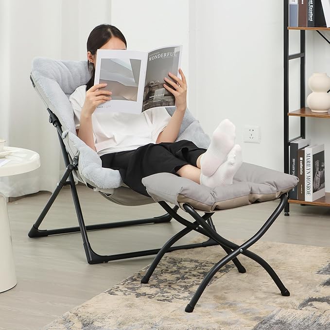 15"(H) Folding Ottoman, Foldable Footrest Stool, Portable Small Foot Stool for Couch, Collapsible Foot Rest Ottoman for Sofa, Accent Padded Ottomans for Home, Living Room, Light Grey MordchilHF