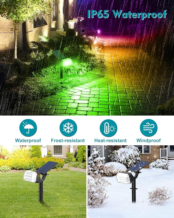 Solar Spot Lights Outdoor Waterproof IP65,[49 LEDs/6 Pack] RGB Christmas 7 Modes Color Changing Solar Spotlights, Adjustable Landscape Flood Powered Lights for Yard Garden Pathway(Multicolor) KIPEINI
