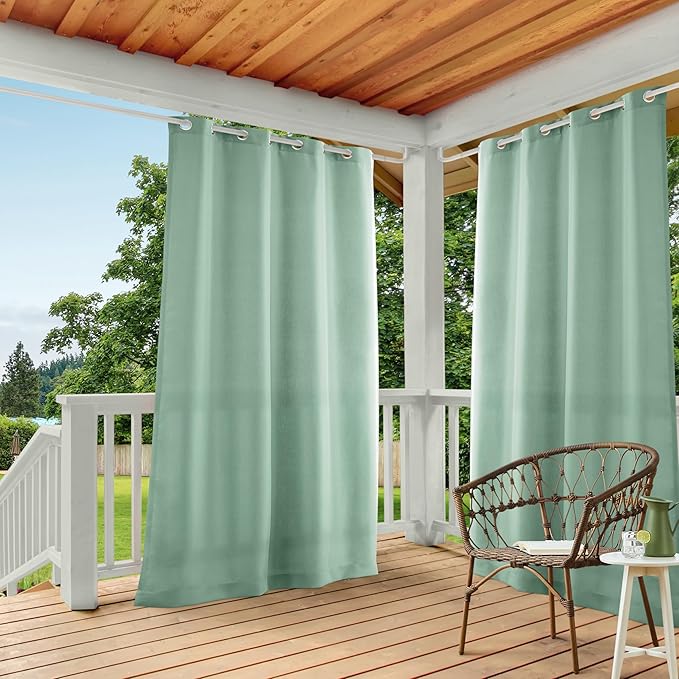 TOWN & COUNTRY BASICS Cabana Solid Heavyweight Indoor Outdoor Curtains, Light Filtering Opacity with Grommet Top, Water Repellent, 2-Pack Set, 54"x84", Seafoam TOWN+%26+COUNTRY+BASICS