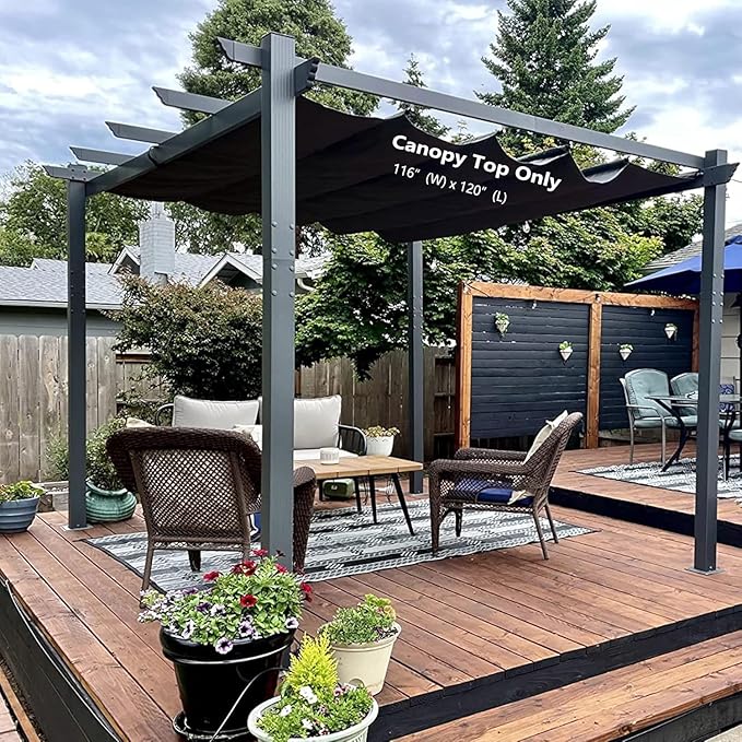 Pergola Shade Cover Replacement Canopy Top Compatible with 10 X 12 ft 6-Bar Pergola Frames - Gray (Canopy Size 116" W x 120" L, Canopy Top Only) Rootora