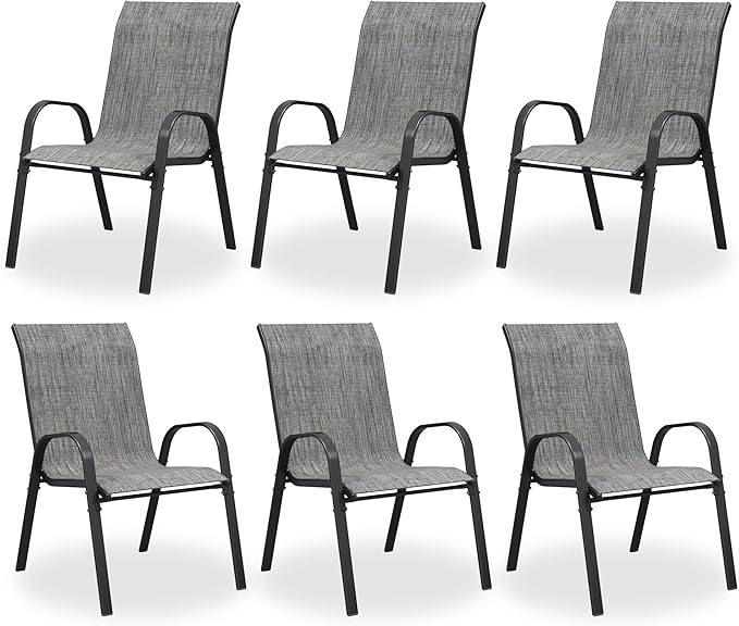 Patio Dining Chairs Set of 8, Outdoor High Stacking Chairs，Breathable Seat Fabric and Alloy Steel Frame for Backyard, Porch, Garden, Sunroom (Light Grey) VonzoyHome