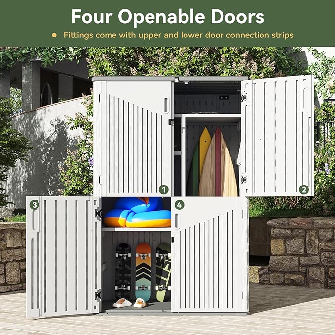 Aoxun Outdoor Storage Shed, 64 Cu.Ft Vertical Storage Sheds Outdoor with Floor, Outdoor Waterproof Storage Cabinet for Garage Storage, Pool Storage, Bike Shed, Garden Shed (White) Aoxun