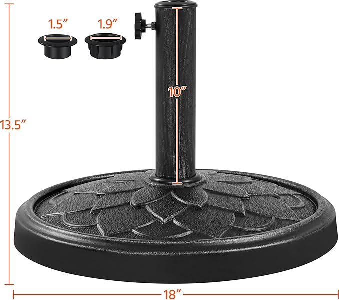 Yaheetech 18'' Umbrella Base 26.5lbs Heavy Duty Patio Umbrella Stand, Round Umbrella Base Stand, Resin Umbrella Holder for Outdoor, Garden, Yard, Black Yaheetech