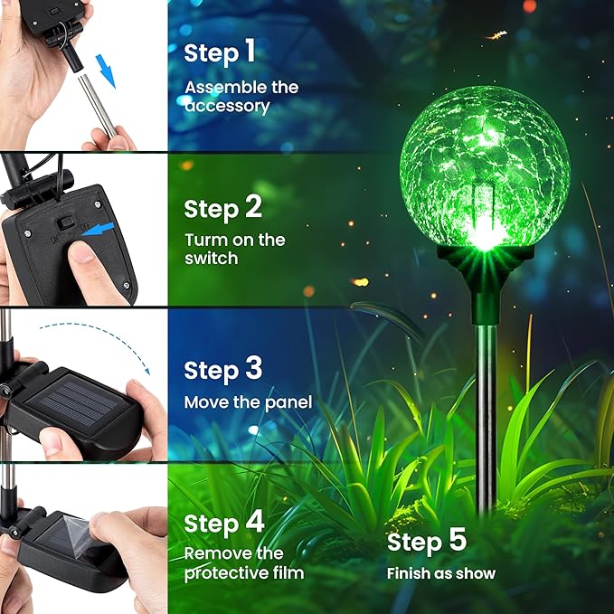 GIGALUMI Solar Garden Lights 3 Pack, Outdoor Solar Lights for Yard Decorative, Christmas Lights Outdoor Decorations Waterproof, Multi-Colored Changing Garden Globes Cracked Glass Ball with LED Lights GIGALUMI