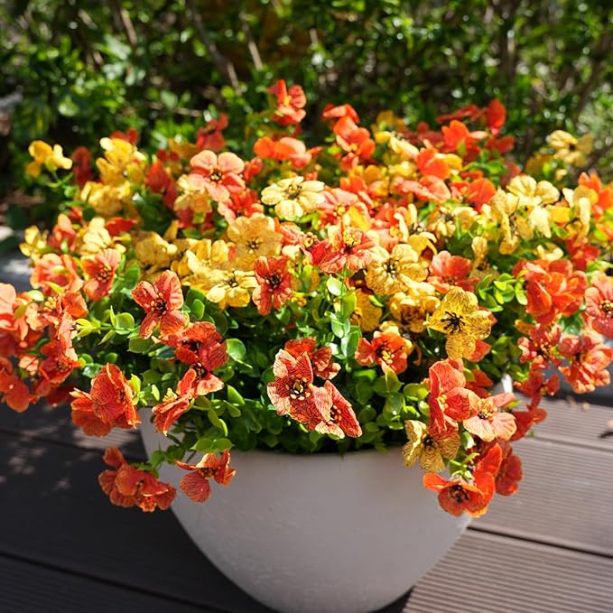 Artificial Flowers for Outdoor, UV Resistant Fake Silk Flowers, Realistic Faux Plants for Outside Indoor Porch Patio Window Box Planter Home Decor (16, Orange) Welcometothetrytuny