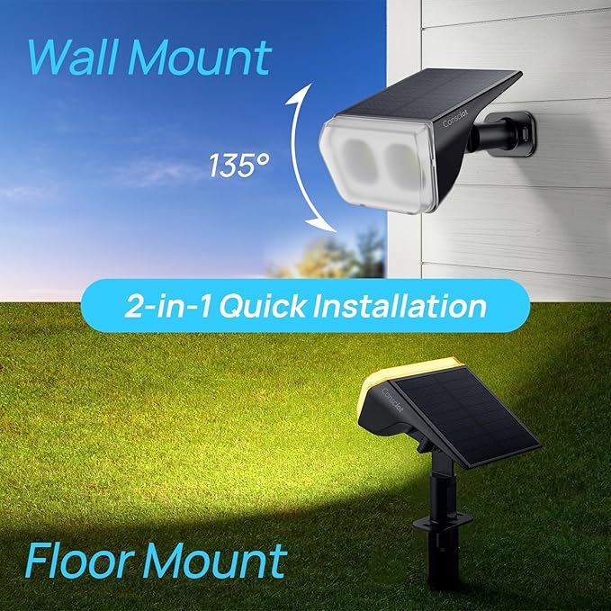 Consciot Solar Spot Lights Outdoor Waterproof, 24 LED Dusk-to-Dawn Solar Spotlight, 2 in 1 Adjustable Wall Lights, Warm White Solar Landscape Spotlights for Garden Yard Wall Walkway, 2 Pack Consciot