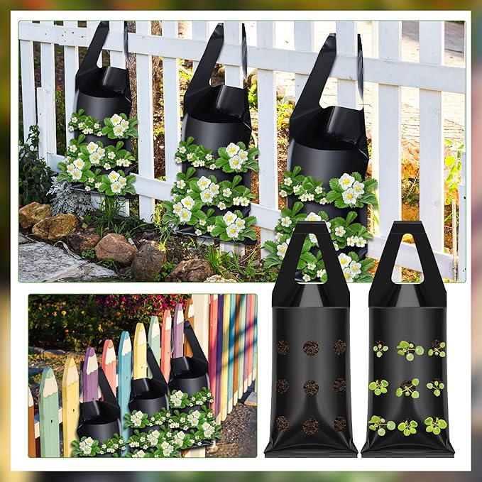 10 Pcs Hanging Flower Pot Bag with 9 Slits Hanging Grow Bags Flower Planting Bag Handle Grow Pouch Planter for Outdoor, Wall, Garden, Plant, Tomato, Strawberry Rootora