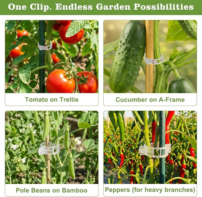 FEED GARDEN 120Pcs Plant Clips for Climbing Plants-Tomato, Cucumber, Grape & Vegetable Plant Supports, Reusable Tomato Clips Plastic Garden Clips, White FEEDGARDEN