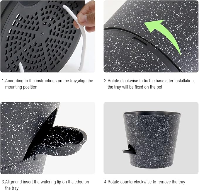 Self Watering Pots for Indoor Plants,12 inch Planters with Drainage Holes Plastic Flower Pots with Deep Reservoir, Black Speckles UOUZ