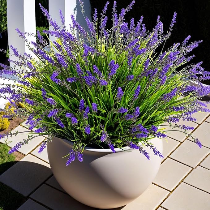 Artificial Faux Plants Flowers for Outdoor Decorations, Fake Monkey Grass for Outside Porch Patio, No Fade Realistic Greenery Plant, UV Resistant Artificial Shrubs for Courtyard Window Garden Ammyoo