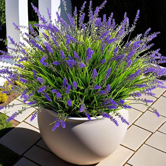 Artificial Faux Plants Flowers for Outdoor Decorations, Fake Monkey Grass for Outside Porch Patio, No Fade Realistic Greenery Plant, UV Resistant Artificial Shrubs for Courtyard Window Garden Ammyoo