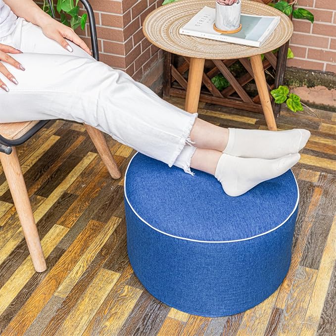 Outdoor Ottoman Outdoor Ottomans for Patio 19x12 Inches Modern Lightweight Foam Stuffed Pouf Outdoor Footstool Footrest Foot Stool Waterproof (Blue) AbunHeri