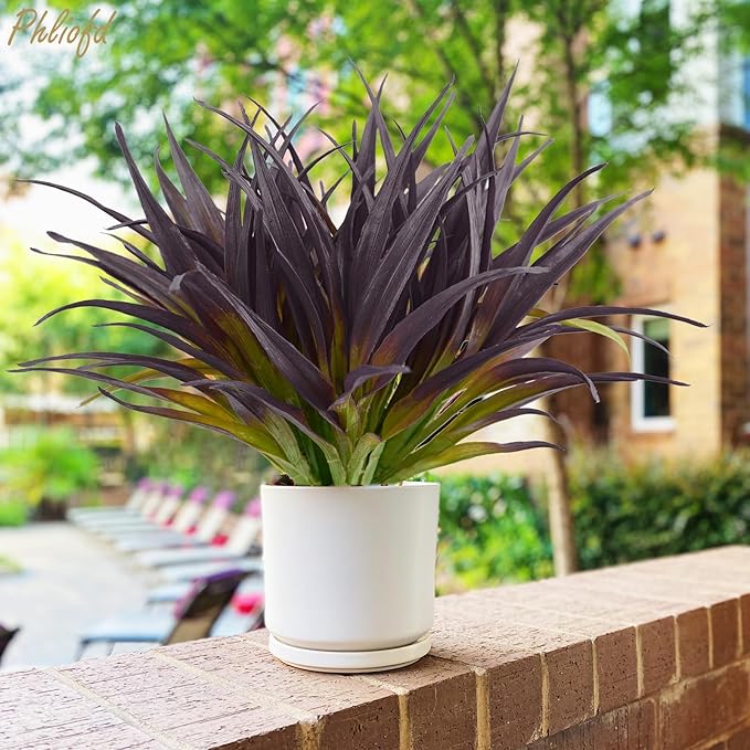 32 Pcs Artificial Grass Fake Grass Plants 17.3in Outdoor Plants UV Resistant Faux Greenery Stems for Home Window Garden Office Patio Pathway Front Porch Halloween Décor Light Green & Purple Phliofd