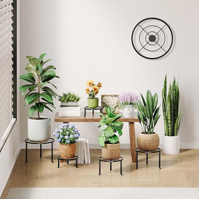 5 Pack Metal Plant Stand Indoor Outdoor Heavy Duty Rustproof Iron Flower Pot Stand Holder for Multiple Plants, Potted Holder Display Flower Shelf Rootora