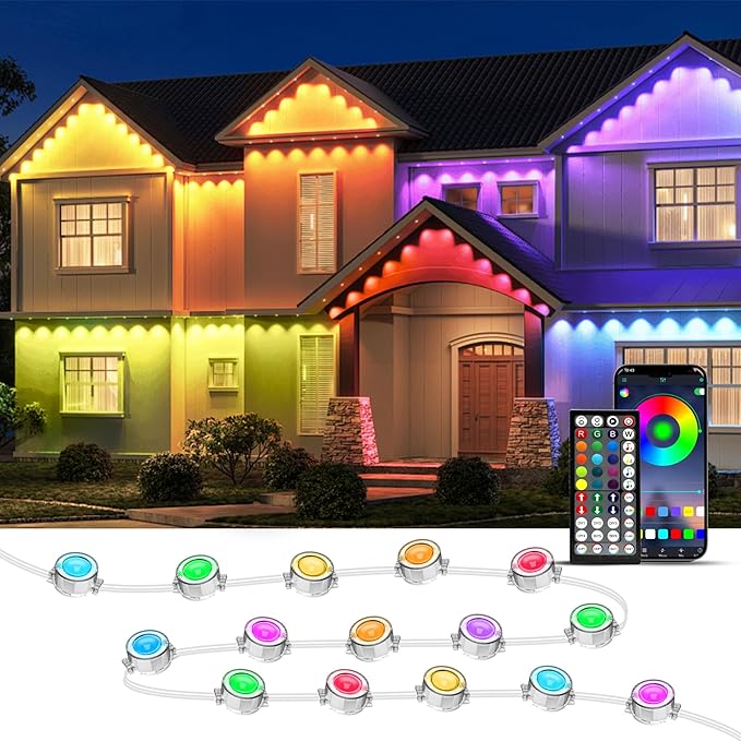 20FT Permanent Outdoor Lights, RGB LED Eaves Lights with IP67 Waterproof, Smart App Remote Control, Music Sync, for Christmas, Party, All Holiday Decorations Rootora