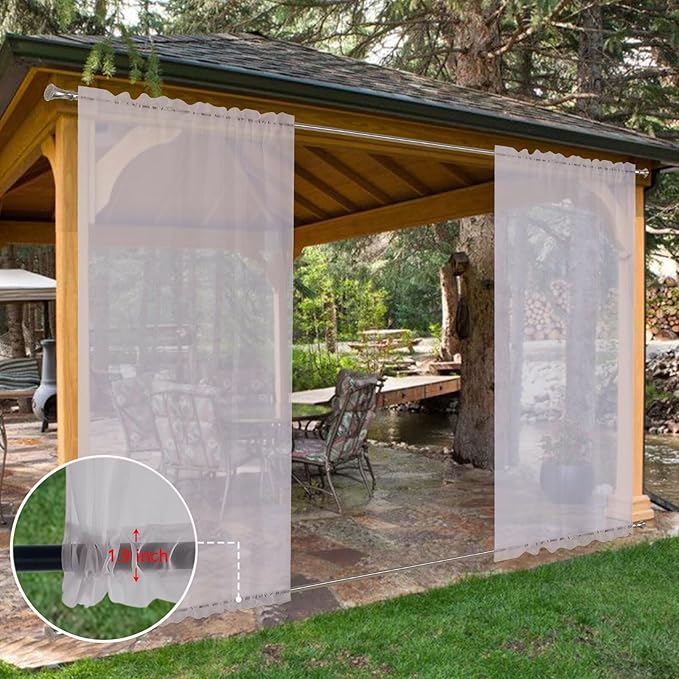 SpaceDresser Waterproof Outdoor Sheer Curtains for Patio - 4 Panels Rod Pocket Indoor Voile Sheer Curtain for Living Room,52W x 96L inch, Silver Grey SpaceDresser