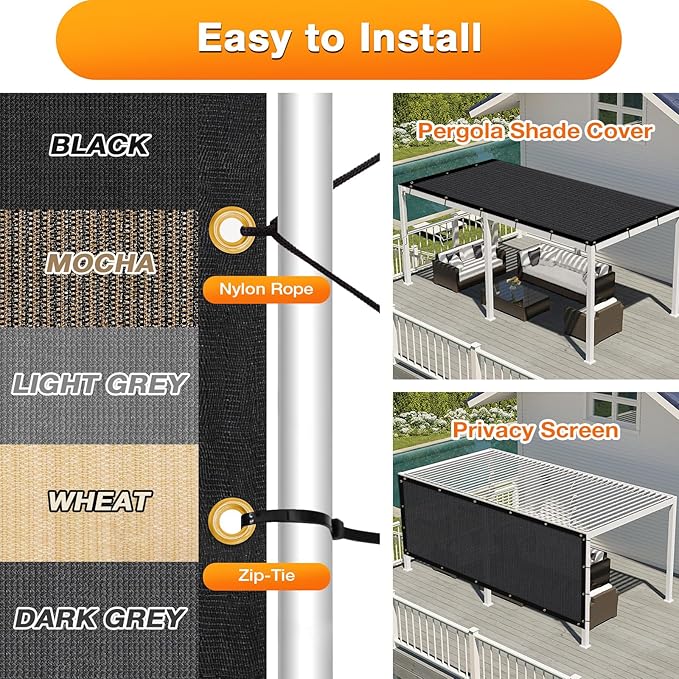 Artpuch Outdoor Pergola Shade Cover 15x21 FT Sun Shade Cloth with Grommets Black 90% UV Protection Canopy Patio Privacy Screen (Customized Available) Artpuch