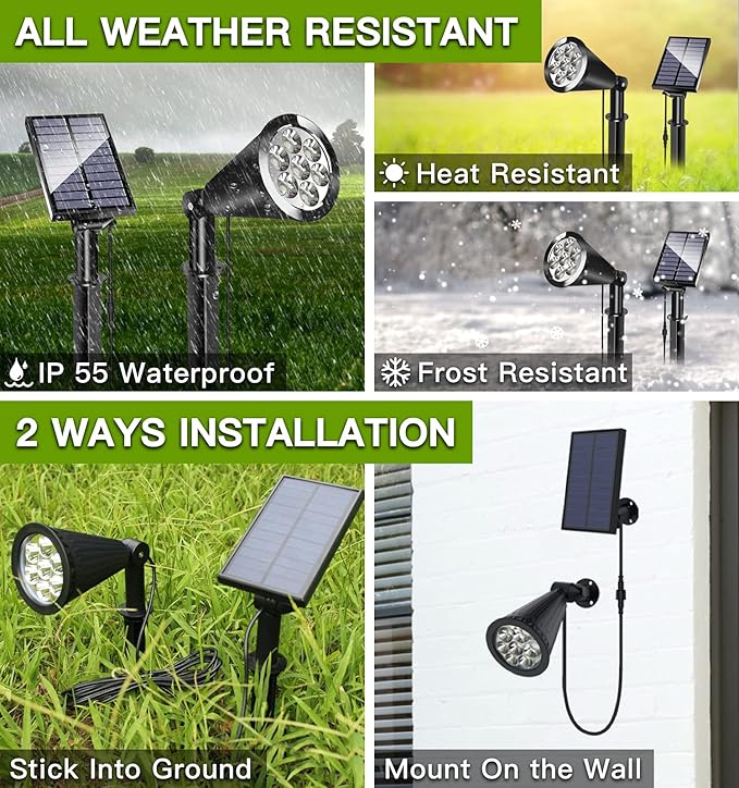 MEIHONG Solar Spot Light Outdoor, Waterproof LED Landscape Lights Dusk to Dawn, 2-in-1 Solar Spotlight Solar Powered Accent Lights for Garden Porch Walkway Patio (4 Pack) MEIHONG