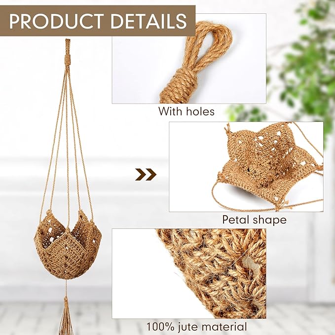 Shappy 2 Pack Jute Crochet Long Plant Hanger for 3 Inch to 12 Inch Pots, Macrame Plant Holder Rope with S Shaped Hooks for Halloween Home Decor (Brown) Shappy