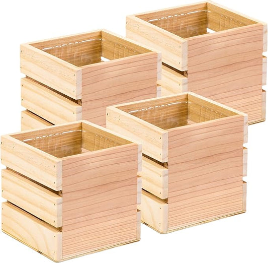 Wood Planter Box with Wine Crate Styled, 5 Inch Square, Rose Wood, Plastic Liner, Garden Centerpiece Display, Wedding Flowers Holder, Home and Venue Decor (5x5 Wine Crate Set of 4, Rose Wood) Rootora