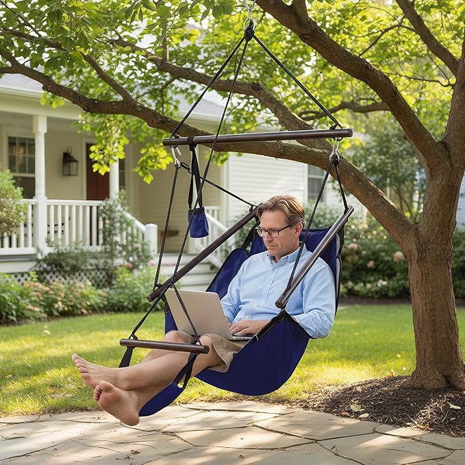 ONCLOUD Upgraded Unique Hammock Hanging Sky Chair, Air Deluxe Swing Seat with Rope (Navy Blue) ONCLOUD