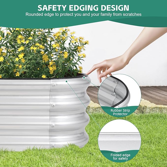 3 in 1 Galvanized Raised Garden Bed - 4x2x1ft (2Packs) Modular Planter Box Outdoor | Metal Raised Bed Kit with Bracing Rods for Gardening Vegetables Flowers Fruits Herbs (Silver) BIRDSINYARD