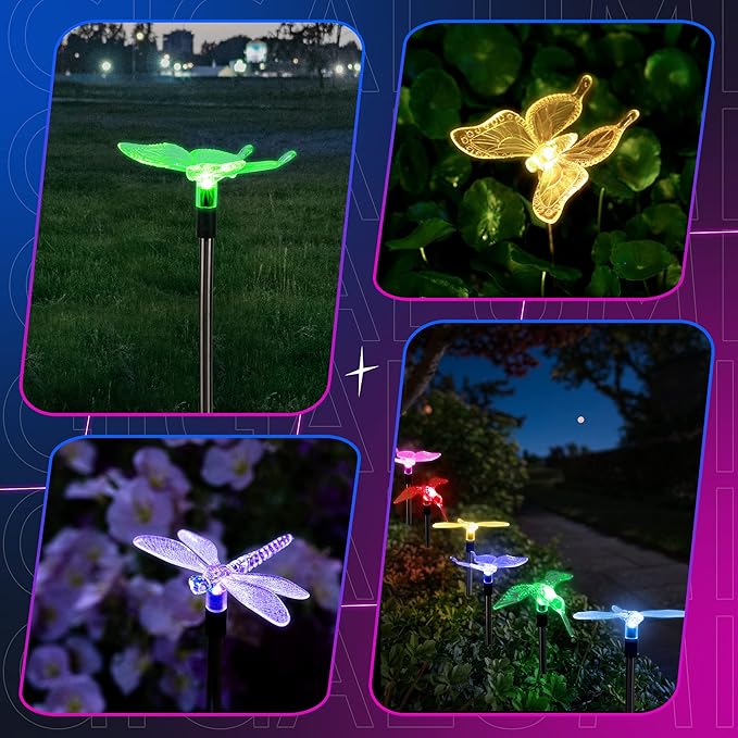 GIGALUMI Solar Garden Lights, 3 Pack Solar Butterfly Lights Decoration, Outdoor Garden Decoration Color Changing LED, Outdoor Decorative for Pathway, Lawn, Patio, Driveway GIGALUMI