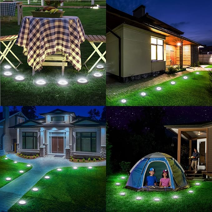 Flacchi Solar Lights Outdoor - Solar Powered Ground Lights Outdoor Solar Disk Light Waterproof Landscape Light for Patio Yard Pathway Walkway Driveway (Cool White, 2 Pack) Flacchi