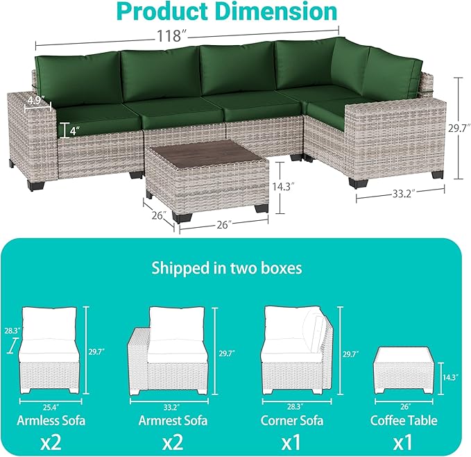 13-Piece Outdoor Patio Furniture Set with 55,000 BTU Fire Pit Table, PE Wicker Rattan Sectional Sofa Patio Conversation Set with Coffee Table, Green MuphyersPatioFurniture