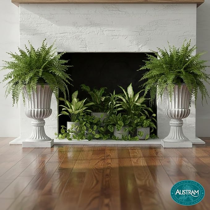 Urn Planters 22", Set of 2, Tall Stone-Resin Pedestal Planters for Outdoor Plants, Large Front Porch Decor, Patio Garden Pots, Outdoor Urns for Entryway, Porch & Deck, White Plant Pot Austram