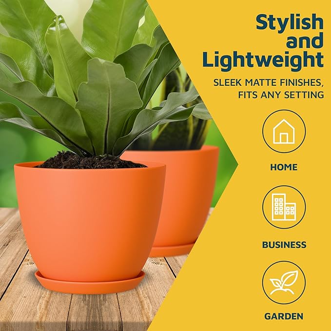 Yellow Plant Pots with Drainage Holes & Saucers 20 Pack, Indoor & Outdoor Stackable Space-Saving Planters for Houseplants & Flowers, (7", 6.7", 6", 5.3", and 4.8" Inches), Durable & Weatherproof LIFEMASTER