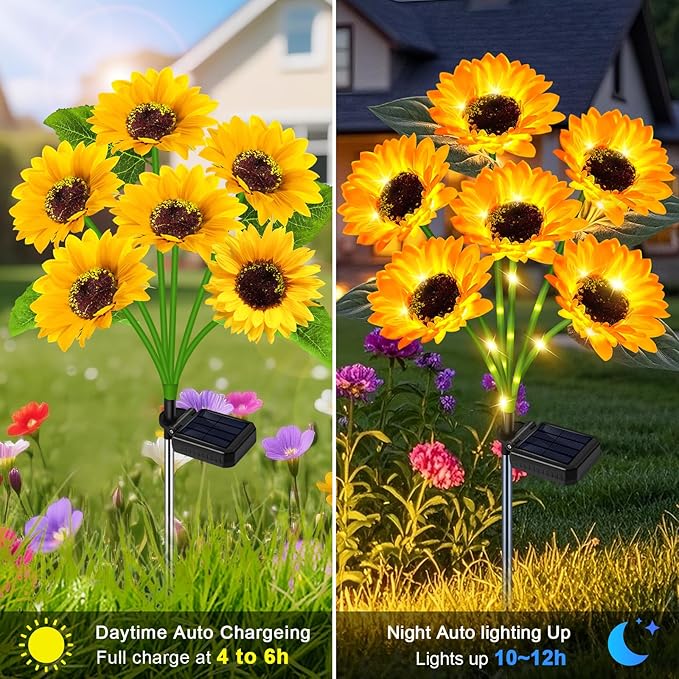 Solar Sunflower Lights Outdoor Flower Lights,6 Pack 36 Sunflower Waterproof Lights for Outside Party Gardening Gifts Mother's Day for Patio Yard Pathway Party Housewarming Gift yeuago