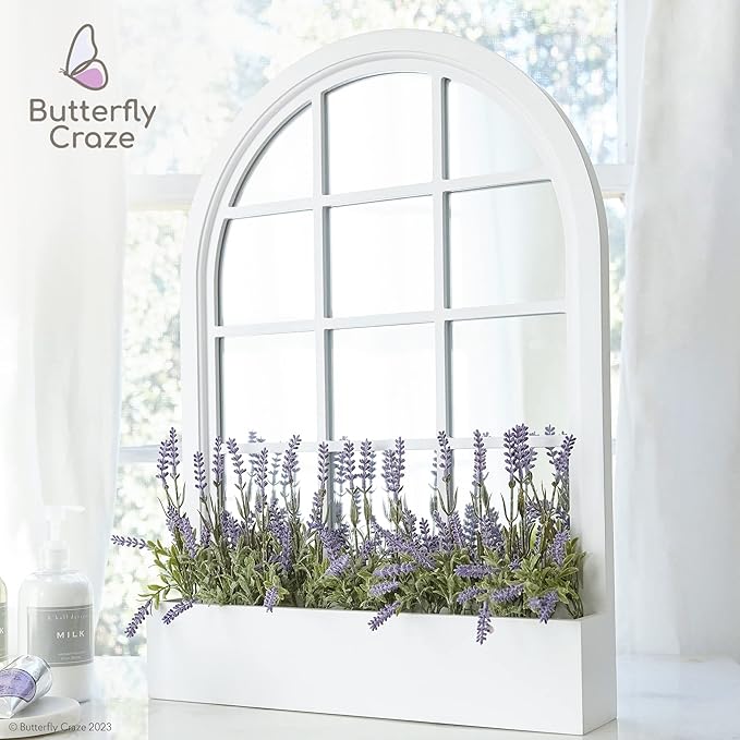 Butterfly Craze Lavender Artificial Flower Stems - UV-Protected Outdoor Artificial Plants - Plastic Flowers for Outdoors - Floral Picks for Weddings & Centerpieces - 4 Pack, 14.5"-16.5" ButterflyCraze