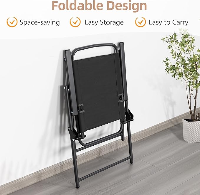 Vongrasig 6 Piece Folding Patio Dining Set,Small Metal Outdoor Garden Patio Table and Chair Set w/Umbrella for Lawn,Deck,Backyard,Black Vongrasig