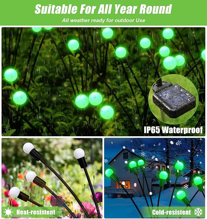 Solar Firefly Light, Christmas Lights for Outside Decorations, 4 Pack 24 LED Green Solar Garden Lights, Outdoor Waterproof Garden Decor for Yard Patio Pathway Lawn Christmas ZFNN