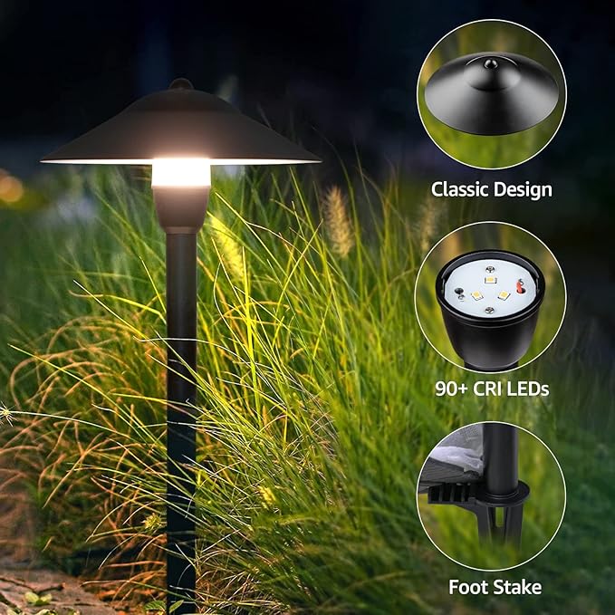 SUNVIE Low Voltage Pathway Lights LED Landscape Lights Low Voltage 3W 12-24V 3000K Landscape Lighting Cast-Aluminum Waterproof Landscape Path Lights for Yard Walkway Garden ETL Listed Cord, 4 Pack SUNVIE