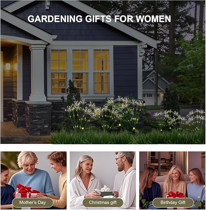Solar Garden Lights Decor: Gardening Gifts for Women Mothers Day Warm White - Waterproof Twinkling Swaying Firefly Solar Lights Outdoor with 2 Modes for Yard Patio Pathway Decoration 4-Pack Rootora