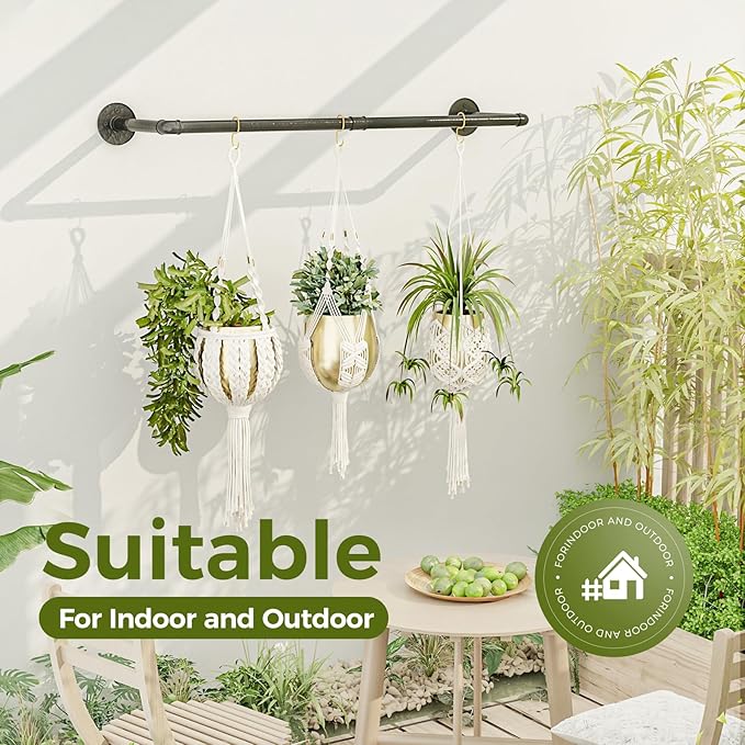 Bamworld Hanging Planters for Indoor Plants Plant Hanger Indoor Hanging Plants Rod 36.2in Window Plant Shelves Metal Rod Pot/Chain/Plant Not Included Bamworld
