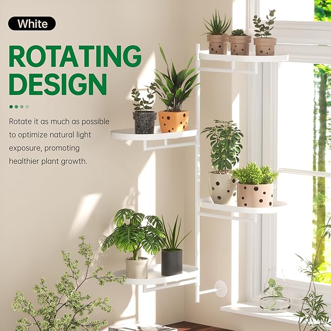 Rotating Window Shelves for Multiple Plants Indoor,4-tier Metal Corner White Plant Stand Holder Floating Hanger Shelf for Wall，Windows Sill Gifts for Planter Lover to Enhance Home Decor YFFSRJDJ