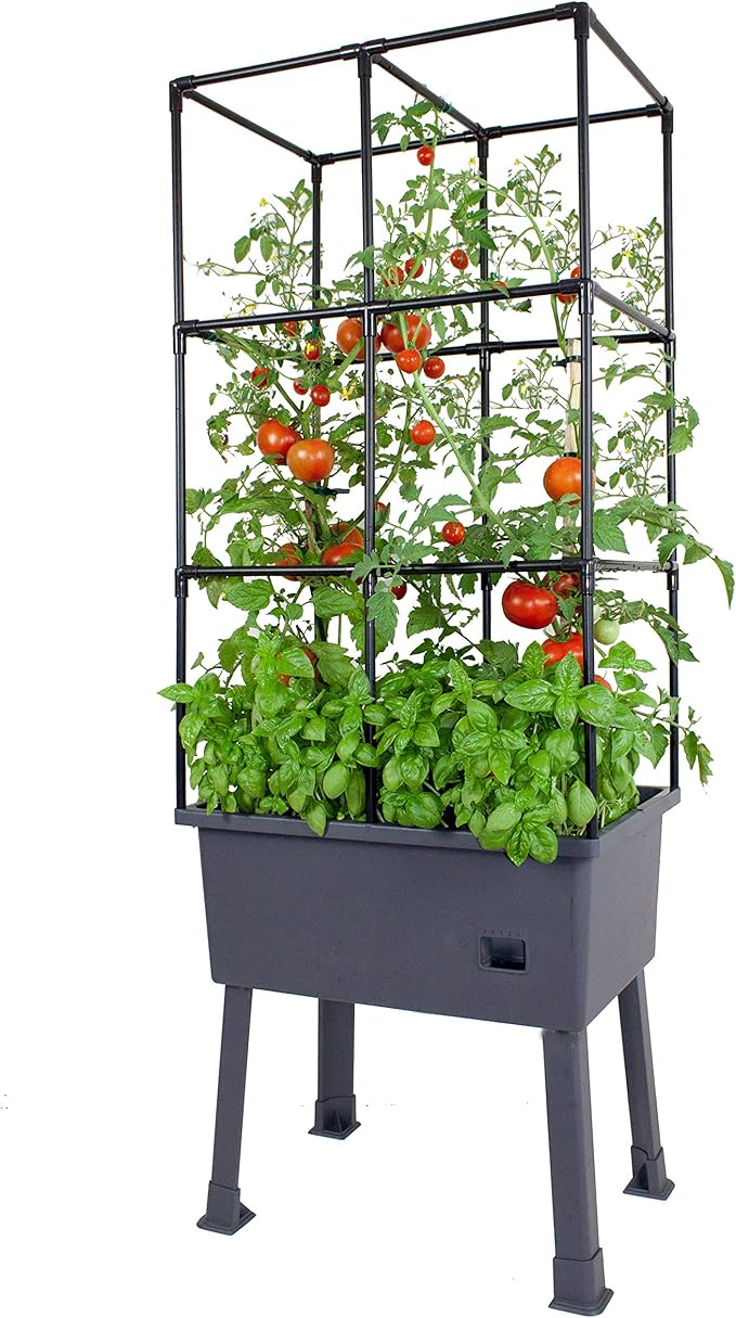 Frame It All Hydroponic Tower with Trellis Frame and Greenhouse Cover, Vertical Garden Planter for Vegetables and Flowers, Self-Watering Garden Tower with 4.35-Gallon Water Storage, 15.75 x 23.5 x 57 FRAMEITALL