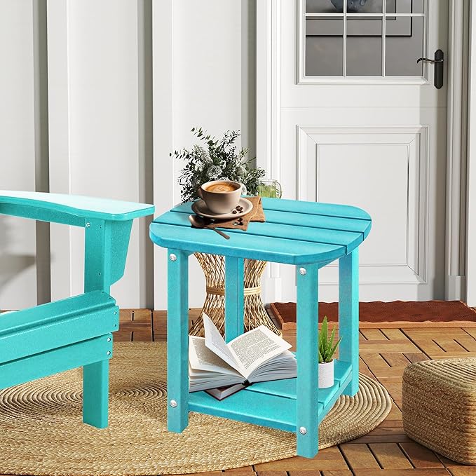 LZRS Outdoor Side Table - 2-Tier Adirondack HDPE Patio End Table for Pool, Porch,Balcony & Backyard,Weather Resistance for Indoor and Outdoor use(Turquoise) LZRSPET