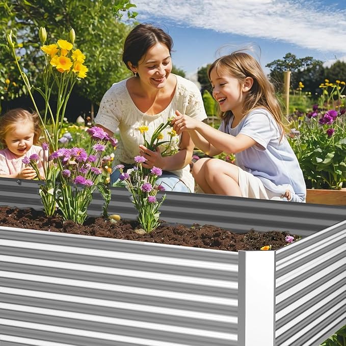 FRIZIONE 3pcs 6x3ft Galvanized Raised Garden Bed Outdoor,Above Ground Garden Bed for Vegetable,Metal Raised Beds for Flower,Steel Raised Beds for Gardening FRIZIONE