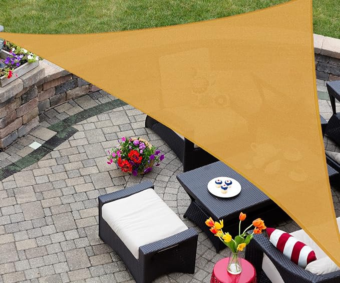 AsterOutdoor Sun Shade Sail Triangle 16' x 16' x 16' UV Block Canopy for Patio Backyard Lawn Garden Outdoor Activities, Sand AsterOutdoor