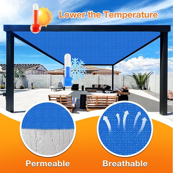 Artpuch Outdoor Pergola Shade Cover 8' X 13' Sun Shade Cloth with Grommets, 90% UV Protection Canopy Patio Privacy Screen (Customized Available) GN107, Blue Artpuch