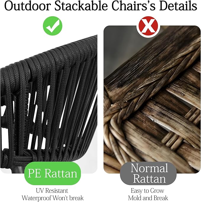 TWT Patio Dining Chairs Outdoor Stackable Dining Chairs for All Weather, Breathable Textilene Garden Outdoor Furniture for Backyard Deck (Black, Set of 4) TWT