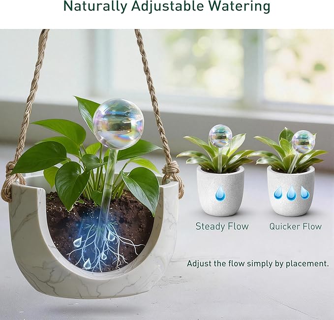 Large Extra-Thick Clear Glass Plant Watering Globes, Rainbow Gradient Self Watering Devices for Indoor & Outdoor Plants, AutomaticWaterer Spikes, Perfect for Daily or Vacation Use, 6-Pack SoilaguaDirect