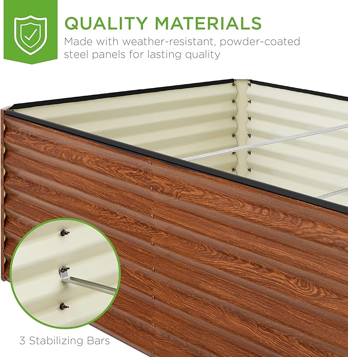 Best Choice Products 8x4x2ft Outdoor Metal Raised Garden Bed, Deep Root Planter Box for Vegetables, Herbs & Flowers, 478-Gallon Capacity, 100% Non Toxic Materials - Wood Grain BestChoiceProducts