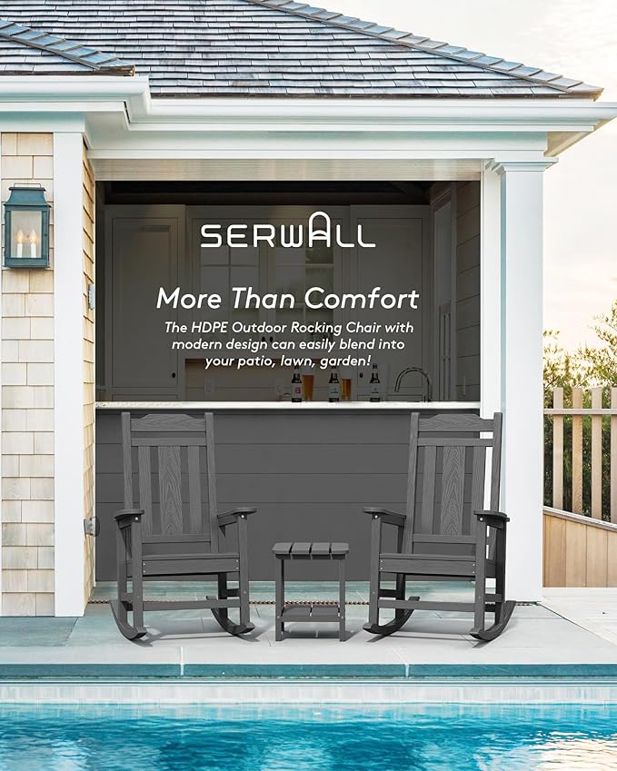SERWALL Outdoor Rocking Chair Set of 6, Patio Rocking Chair Sets, HDPE Rocking Chair for Adults, Gray SERWALL